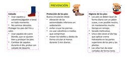 Calzado 
•
Usar zapatos y 
calcetines(algodón o lana) 
en todo momento.
•
No caminar descalzo. 
Proteger los pies del frío y