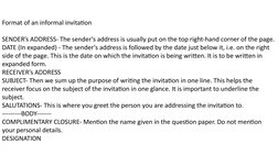 Format of an informal invitation
SENDER’s ADDRESS- The sender’s address is usually