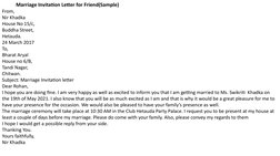 Marriage Invitation Letter for Friend(Sample)
From,
Nir Khadka
House No 15/c,
Buddha Street,
Hetauda.
24 March 201