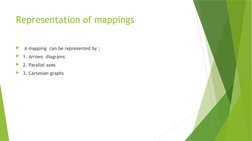 Representation of mappings
 A mapping  can be represented by ;
1. Arrows  diagrams
2. Parallel axes
3. Cartesian graphs
