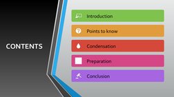 CONTENTS
Introduction
Points to know
Condensation 
Preparation
Conclusion
