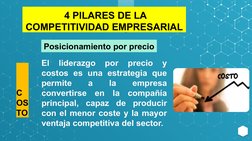 ““
El 
liderazgo 
por 
precio 
y 
costos es una estrategia que 
permite 
a 
la 
empresa 
convertirse en la compañía 
principa
