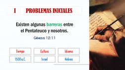 Génesis 12:11
Existen algunas barreras entre 
el Pentateuco y nosotros.TiempoCulturaIdioma
PROBLEMAS INICIALES
I1500 a.C.Isra