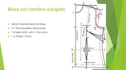 Blusa con hombro alargado 
Marcar trazo del básico de blusa 
e-1 5cms escuadrar hacia la sisa 
1-2 bajar 4cms  unir e -2 e
