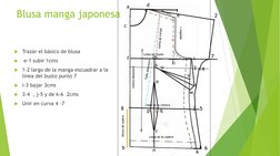 Blusa manga japonesa 
Trazar el básico de blusa

e-1 subir 1cms 
1-2 largo de la manga escuadrar a la 
línea del busto pun