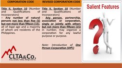 CORPORATION CODE
REVISED CORPORATION CODE
Title II, Section 10 (Number 
and 
Qualifications 
of 
Incorporators)
– Any number
