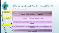 DECRETA DE LA SIGUIENTE MANERA :
De la modificación de artículos 
Todos los profesionales químicos farmacéuticos que están of