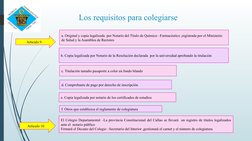 Los requisitos para colegiarse 
Articulo 9
Articulo 10
a. Original y copia legalizada  por Notario del Titulo de Químico –Far