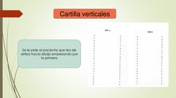 Cartilla verticales 
Se le pide al paciente que lea de 
arriba hacia abajo empezando por 
la primera  
