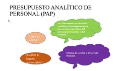 PRESUPUESTO ANALÍTICO DE 
PERSONAL (PAP)
1.
¿Qué es 
el PAP?
Es el documento en el cual se 
considera el presupuesto para 
lo