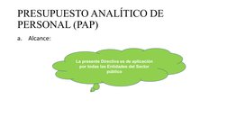 PRESUPUESTO ANALÍTICO DE 
PERSONAL (PAP)
a.  Alcance: 
La presente Directiva es de aplicación 
por todas las Entidades del Se