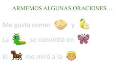 ARMEMOS ALGUNAS ORACIONES…
Me gusta comer
y
La
se convirtió en
El
me miró a la 

