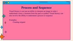 Process and Sequence
Visual literacy is not just an ability to interpret an image in order t 
understand a story, a moment fr
