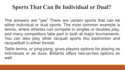 Individual and Dual Sports Overview | PDF | Athlete | Sports