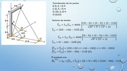 Coordenadas de los puntos:
B (0, 0, 12) ft
C (0, 9, 12) ft
G (20, 0, 0) ft
O (0,0,0) 
Vectores de tensión:
𝑇𝐶𝐺= 𝑇𝐶𝐺 𝑈?