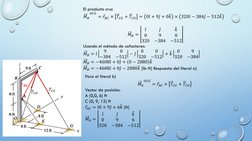 El producto cruz
𝑀𝐵
𝑂𝐶𝐺=  𝑟𝐵𝐶× 𝑇𝐶𝐺+ 𝑇𝐶𝑂= 0  𝑖+ 9  𝑗+ 0 𝑘× 320  𝑖−384  𝑗−512 𝑘
𝑀𝐵=
 𝑖
 𝑗
 𝑘
0
9
0
320