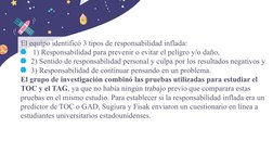 El equipo identificó 3 tipos de responsabilidad inflada:
 1) Responsabilidad para prevenir o evitar el peligro y/o daño, 
2)