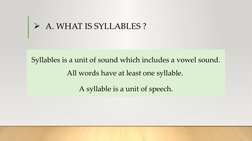 A. WHAT IS SYLLABLES ?
Syllables is a unit of sound which includes a vowel sound. 
All words have at least one syllable. 
A