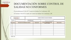 DOCUMENTACIÓN SOBRE CONTROL DE 
SALIDAS NO CONFORMES
El procedimiento P-SG-027 Control de Salidas No Conformes v.00 
El forma