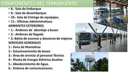 COMPONENTES DEL TERRAPUERTO
• 8.- Sala de Embarque
• 9.- Sala de desembarque
• 10.- Sala de Entrega de equipajes.
• 11.- Ofic