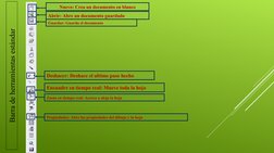 Barra de herramientas estándar
Nuevo: Crea un documento en blanco
Abrir: Abre un documento guardado
Guardar: Guarda el docume