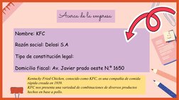 Nombre: KFC
Razón social: Delosi S.A
Tipo de constitución legal: 
Domicilio fiscal: Av. Javier prado oeste N.º 1650
Kentucky