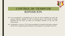 CONTROL DE TIEMPO DE 
REPOSICIÓN 
■
Se ha minimizado la acumulación de los días de asueto trabajados por parte del 
personal