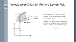 Velocidad de Difusión. Primera Ley de Fick
La velocidad con que difunden los 
átomos, iones partículas se puede 
medir con el