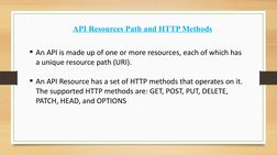 API Resources Path and HTTP Methods
An API is made up of one or more resources, each of which has 
a unique resource path (U