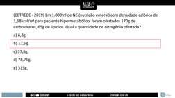 (CETREDE - 2019) Em 1.000ml de NE (nutrição enteral) com densidade calórica de 
1,58kcal/ml para paciente hipermetabólico, fo