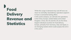 Food
Delivery
Revenue and
Statistics
While this surge in demand may cool off once we
return to normality, food delivery opera
