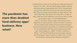 The pandemic has
more than doubled
food-delivery apps’
business. Now
what?
Zachary Davis, owner of The Glass Jar restaurant g