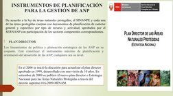 INSTRUMENTOS DE PLANIFICACIÓN 
PARA LA GESTIÓN DE ANP

PLAN DIRECTOR
Los lineamientos de política y planeación estratégica d
