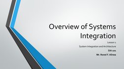 Overview of Systems 
Integration
Lesson 1
System Integration and Architecture
SIA 101
Mr. Ronel F. Alinea
