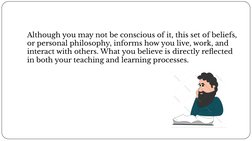 Although you may not be conscious of it, this set of beliefs, 
or personal philosophy, informs how you live, work, and 
inter