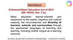 SCHOOL HEADS DEVELOPMENT PROGRAM: F   UNDATION COURSE
Enhanced Basic Education Act of 2013            
                (RA 10