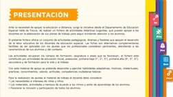 PRESENTACIÓN
Ante la necesidad de apoyar la educación a distancia, surge la iniciativa desde el Departamento de Educación 
Es