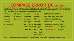 COMPASS ERROR  BC METHOD
Example 6;  Date  Dec. 04, 2010  Lat.32º 13.5 N,  Long. 124º 02.4 E, ship course 350º , Magnetic  co
