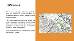 Catastrales:
*Se llevan a cabo para determinar los límites 
entre las parcelas de bienes inmuebles, con 
independencia de que