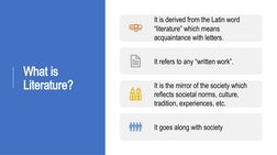 What is 
Literature?
It is derived from the Latin word 
“literature” which means 
acquaintance with letters. 
It refers to an