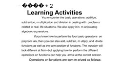 − 
 
 + 2 
Learning Activities
You encounter the basic operations: addition,  
subtraction, m ultiplication and division