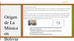 Origen 
de La 
Música 
en 
Bolivia
El origen de la música en Bolivia:
Data de siglos, antes de que arreglos modernos la diera