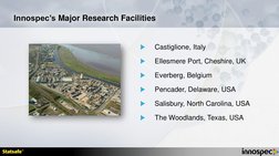 Innospec’s Major Research Facilities
Castiglione, Italy
Ellesmere Port, Cheshire, UK
Everberg, Belgium
Pencader, Delaware, US