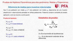 Diferencia de medias para muestras relacionadas
Sea X una población con media μx e Y otra población con media μy, disponemos