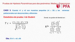 CASO 3. Cuando n1 y n2 son muestras pequeñas (ni < 30) y las
varianzas
poblacionales son desconocidas y diferentes
Estadístic