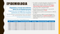 EPIDEMIOLOGIA
• Se realizó un estudio descriptivo retrospectivo de las 
gestantes con síndrome HELLP atendidas en el 
departa