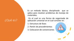 ¿Qué es?
Es un método básico, disciplinado
que se
aplica para resolver problemas de manejo de
materiales.
En el cual es una f