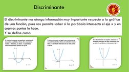 Discriminante
El discriminante nos otorga información muy importante respecto a la gráfica 
de una función, pues nos permite