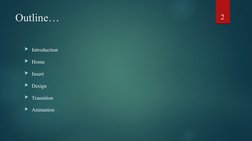Outline…
Introduction 
Home 
Insert
Design 
Transition 
Animation 
2
