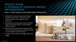 PROJECT STAGE
C. PLANNING OF TECHNICAL AREAS & 
IMPLEMENTATION
PHASE – II {POST APPROVAL STAGE FROM TOWN PLANNING DEPT.} 
1.
